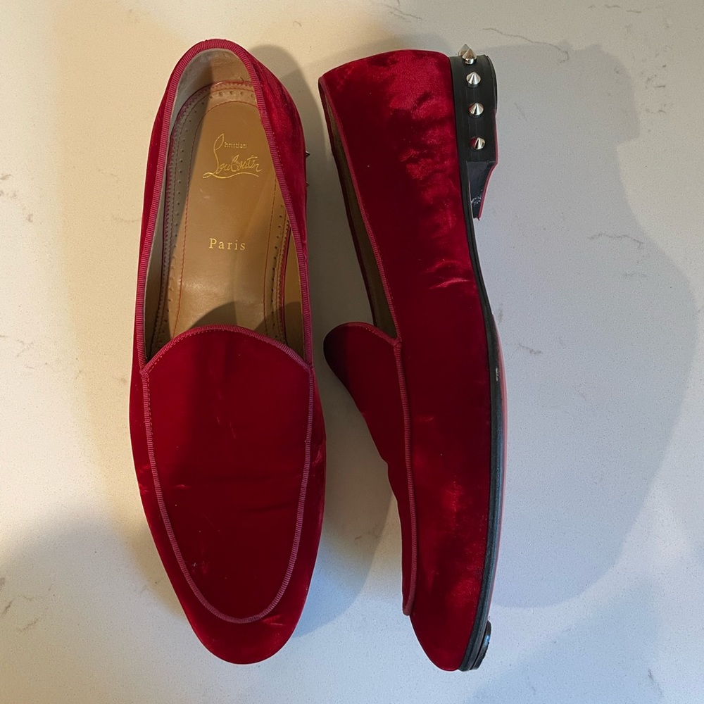 Men's Christian Louboutin Loafers Marquees Spiked-heel Red Velvet